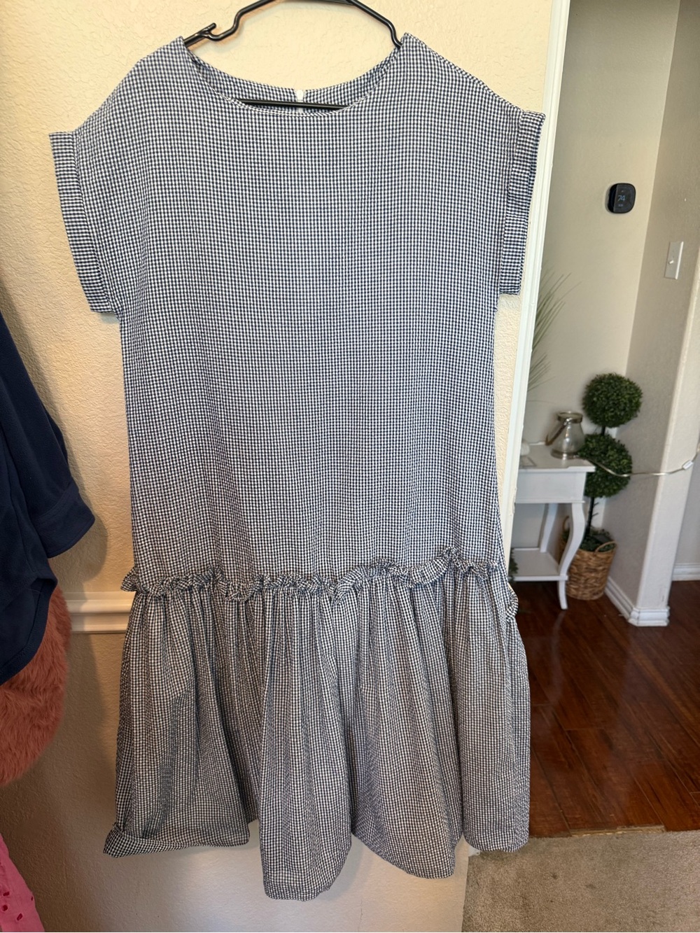 Vintage dress size medium Blue Gingham Drop-Waist Dress